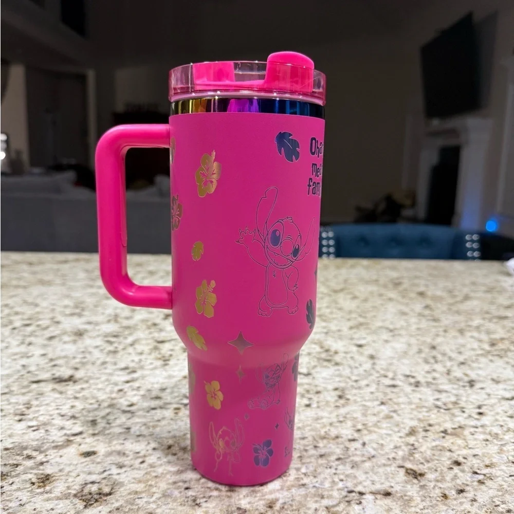 Stanley Pink Custom Engraved Stitch Travel Mug